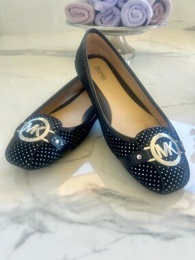 Michael Kors Black and Silver Studded Flats/ Size 9